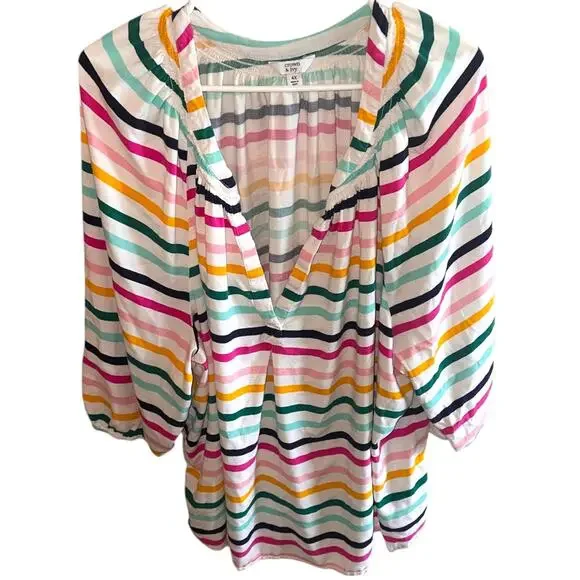 Crown & Ivy 4X Striped Peasant Blouse MulticolorRuffle Neck 3/4 Sleeve Plus boho - Picture 2 of 4